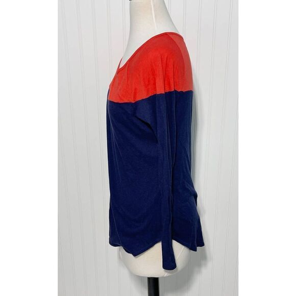 Athleta Shanti Colorblock Pullover Long Sleeve T-Shirt Scoop Neck Blue Medium - Picture 9 of 10